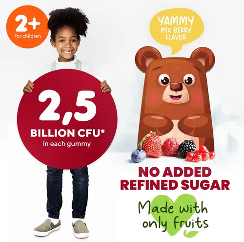 Vista 5 de DR. MORITZ Gomitas multivitamínicas y probióticos para niños, gomitas probióticas con sabor a bayas, sin azúcar