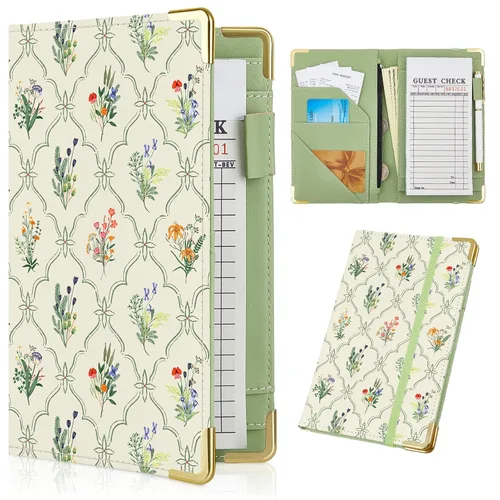 Vista 10 de Unicorn Catcher Libro de mesero para camarera de cuero PU, 5 x 8 pulgadas Flores a