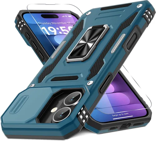 Vista 57 de DEERLAMN Funda para iPhone Air de 6.5 pulgadas con cubierta deslizante para cámara + protector de pantalla (2 paquetes), soporte de anillo giratorio
