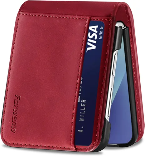 Vista 35 de Funda de piel con tapa para Samsung Galaxy Z Flip 3, con protección de bisagra, delgada y magnética tipo cartera [1 tarjetero], funda protectora a