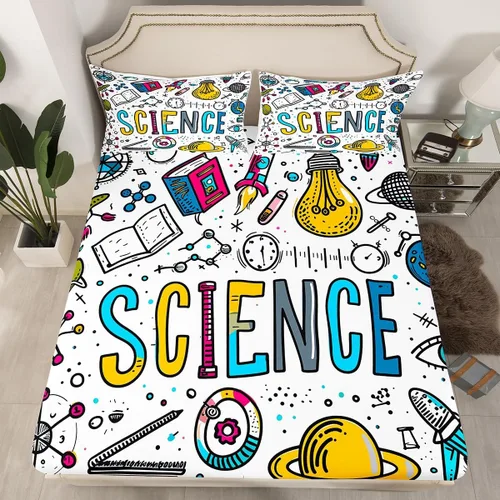 Vista 36 de Juego de ropa de cama ajustable con fórmula informática para niños y niños, diseño de geometría de acuarela, números, fórmula matemática, juego