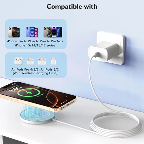 Vista 4 de Cargador magnético para iPhone 17 [certificado Apple MFi], almohadilla de carga inalámbrica USB C de 1.8 metros para iPhone 17 y bloque de carga