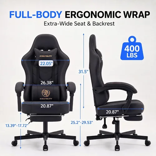 Vista 3 de Silla de escritorio para juegos para computadora, silla de oficina ergonómica de respaldo alto con reposapiés y soporte lumbar, sillas giratorias