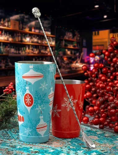 Vista 7 de Barfly Juego de estaño de coctelera de adornos navideños