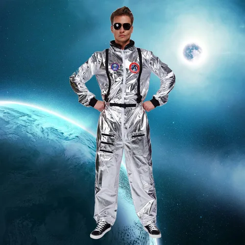Vista 4 de DSplay Disfraz de astronauta espacial para adultos con parches bordados y bolsillos