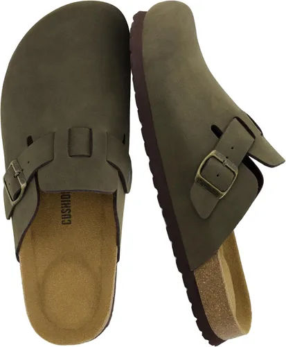 Vista 10 de CUSHIONAIRE Haze Zuecos para hombre, cómodos zuecos sin cordones para hombre con soporte de arco y plantilla de gamuza de corcho, zapatos perfectos