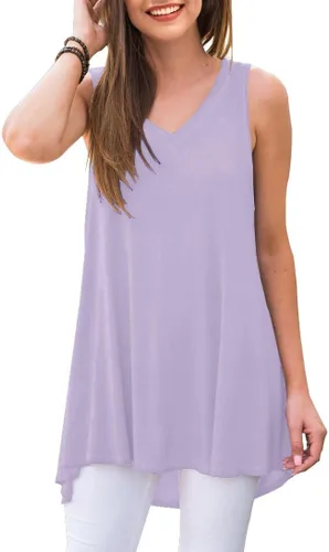 Vista 34 de AWULIFFAN - Blusa de verano sin mangas con cuello en V, túnica, top, para mujer 01 Negro