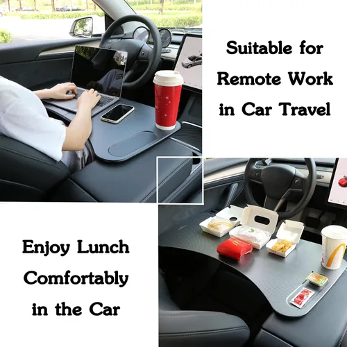 Vista 8 de Bandeja de alimentos para Tesla Model Y 3 para computadora portátil, mesa plegable para el coche, para comer, viaje, bandeja multiusos