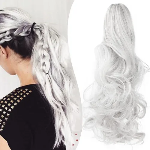 Vista 13 de Extensión de cola de caballo con clip de garra, de 18 pulgadas, extensiones de cabello ondulado largo para mujer, extensiones de cola de caballo