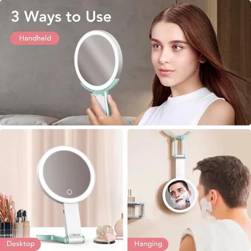 Vista 6 de LitBear Espejo de maquillaje de viaje con luz, espejo de aumento recargable de doble cara 10X/1X, espejo de belleza iluminado portátil, iluminación