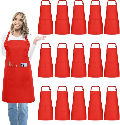Vista 10 de 15 delantales para adultos a granel con bolsillos, delantal de chef ajustable para mujeres y hombres, pintura, cocina, manualidades (S/L)