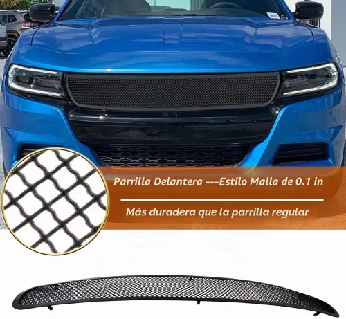 Vista 4 de Rejilla frontal superior negra de malla inoxidable para rejilla de rejilla de inserción de estilo se adapta a Dodge Charger SXT/SE