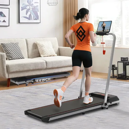 Vista 7 de RIVANO Caminadora con asas, 2.5 HP Caminadora con barra de asa, cintas de correr eléctricas plegables plegables para el hogar pequeño, caminadora