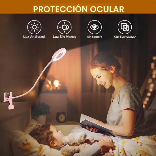 Vista 4 de Lámpara de escritorio iZELL, [3 modos de color y 10 niveles de brillo] luz LED de lectura con abrazadera, brazo flexible de silicona, luz de libro