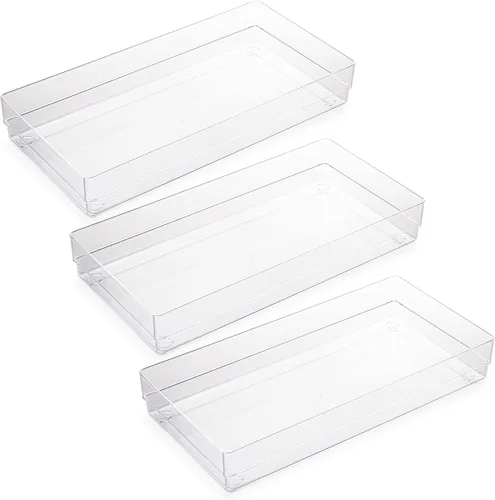 Vista 9 de LotFancy Organizadores de cajones transparentes, 6 x 3 x 2 pulgadas, juego de 3, bandejas organizadoras de cajones para escritorio, contenedores