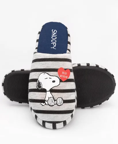 Vista 3 de Peanuts Zapatillas Snoopy para mujer, zapatos de casa grises sin cordones, gris