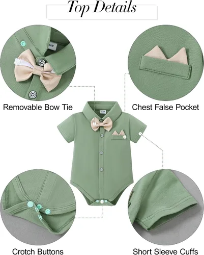 Vista 2 de YALLET Baby Boy Clothes Suit Newborn Infant Gentleman Outfits, Formal Dress Shirt+ Bowtie+ Suspender Pants Wedding Party Set