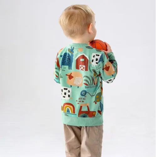 Vista 6 de Paquete de 2 sudaderas de manga larga con cuello redondo para niños pequeños, sudaderas de algodón cálido con dibujos animados de dinosaurio