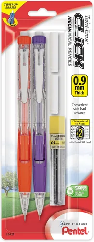 Vista 7 de Lápiz automático Pentel Twist Erase Click con 2 borradores de repuesto y minas, 0.01 pulgadas, barriles surtidos, Variados
