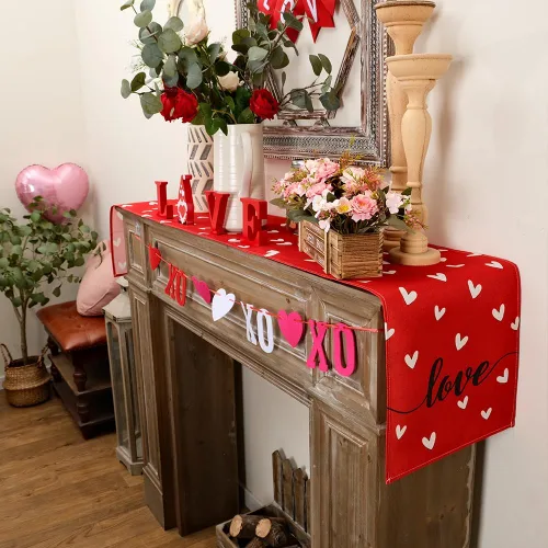 Vista 4 de ARKENY Camino de mesa para el día de San Valentín de 36 x 13 pulgadas, decoración de mesa roja con corazón de amor, arpillera para interiores