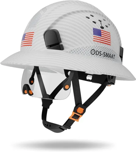 Vista 9 de Casco duro de ala completa con visera, casco de seguridad de suspensión de trinquete de 6 puntos, protección superior de impacto para la cabeza