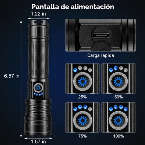 Vista 4 de Linterna recargable de 99,000 lúmenes altos, paquete de 2 linternas recargables superbrillantes para el hogar, luz LED de larga duración de 15 horas