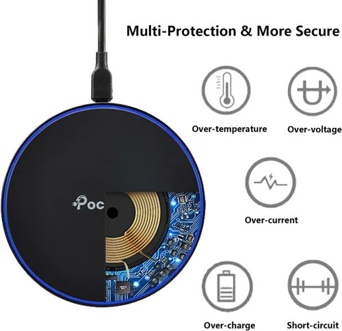 Vista 4 de Pocxwa Cargador inalámbrico para Samsung iPhone LG, almohadilla de carga inalámbrica rápida
