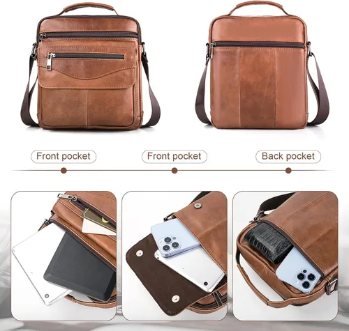 Vista 6 de COSCOOA Bolso de hombro para hombre, bolso de cuero para hombre, bolso cruzado para hombre, bolso de mensajero, bolso de viaje