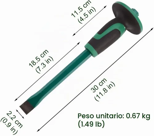 Vista 2 de Cincel de masón con protector de mano, 12 pulgadas (30 cm) cincel de hormigón de roca de extremo plano resistente, rompedor de piedra demolición