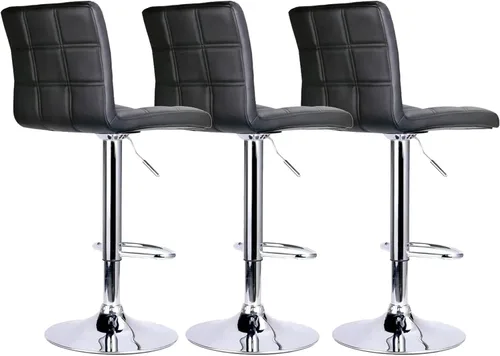 Vista 4 de Leopard - Taburetes de bar ajustables de piel sintética moderna con respaldo, juego de 3, taburetes giratorios de altura de mostrador, taburetes