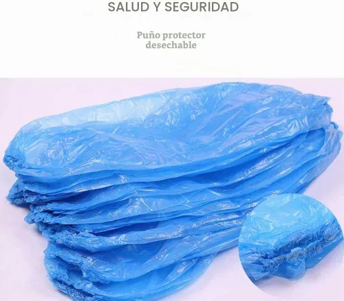 Vista 6 de Fundas desechables para brazos, 100 fundas impermeables de polietileno Azul
