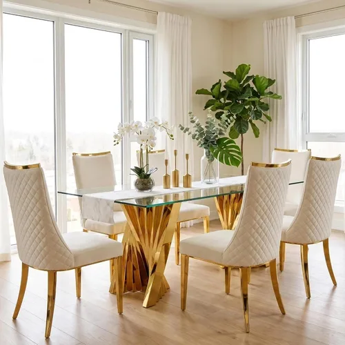 Vista 3 de Juego de mesa de comedor de lujo de 5 piezas para 4 personas