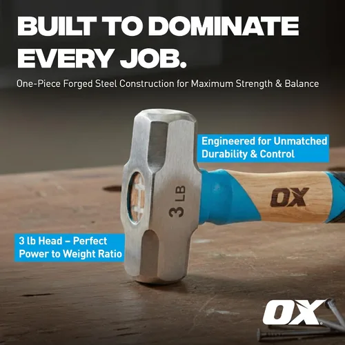 Vista 8 de OX Tools Pro Series - Martillo para enmarcar California de 3 libras, martillo de garra recta de cara fresada con cabeza de acero forjado y mango