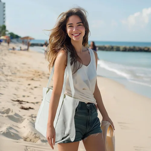 Vista 4 de DALIX Bolso de mano diario de algodón premium, Blanco, Talla única