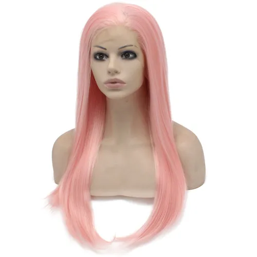 Vista 3 de mxangel Long Straight Celebrity sintético Lace Front Natural rosa cosplay Party peluca