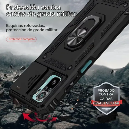 Vista 7 de Funda para Redmi Note 10/Redmi Note 10S/Poco M5S con protector de pantalla de vidrio templado y cubierta de cámara deslizante, anillo magnético Negro