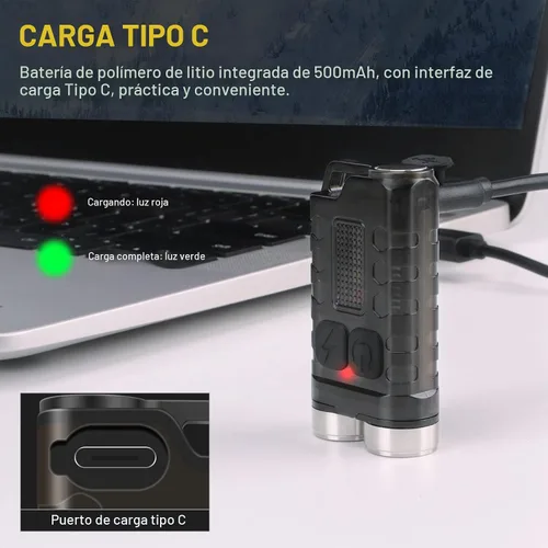 Vista 5 de BORUIT V3 Linterna EDC Pequeña y Potente con Luz Roja UV y Azul, Altos Lúmenes 900LM, Carga USB-C, Mini Linterna de Bolsillo y Llavero - 12 Modos