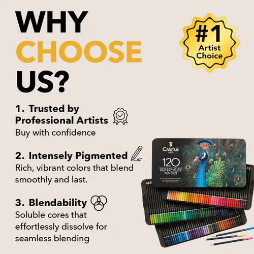 Vista 2 de Castle Art Supplies - Juego de lápices de acuarela 120 pigmentos vibrantes para mezclar, dibujar y pintar Para adultos y profesionales