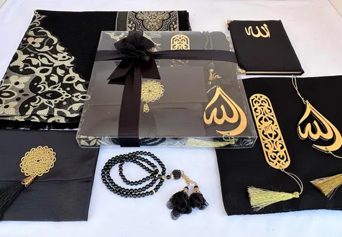 Vista 5 de SAIKA Alfombra de oración musulmana, juego de regalo 7 en uno, tapete de oración, libro de sura, tasbeeh, bufanda, estuche de sura, marcador
