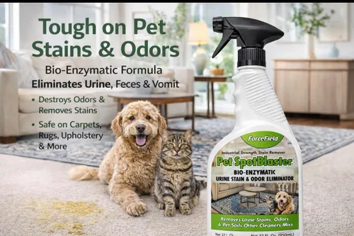 Vista 3 de ForceField® Pet SpotBlaster - Eliminador de manchas y olores de orina bio-enzimático, 32 onzas