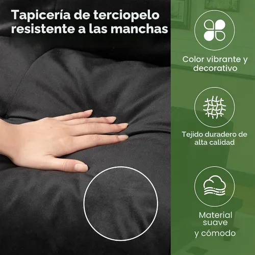 Vista 5 de Vongrasig Sofá cama futón de terciopelo con respaldo ajustable, sofá cama plegable convertible pequeño, sofá cama moderno para sala de estar