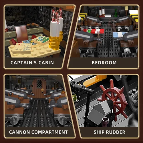 Vista 4 de Mould King MOC 13186 - Bloques de construcción modelo de barco pirata, juego de construcción de modelo de velero perla negra para construir, kit