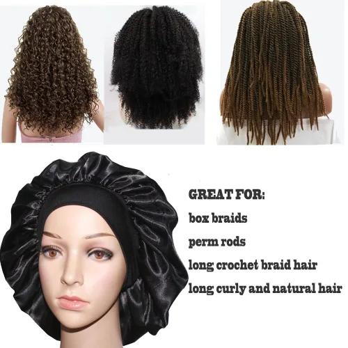 Vista 3 de VEYRNEIC Gorro de satén para el cabello para dormir, gorras de seda para quimioterapia con banda elástica ancha, gorro de dormir para mujeres