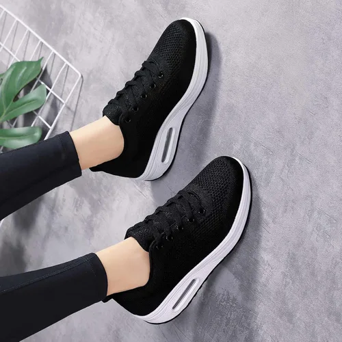 Vista 5 de Hsyooes Zapatos de tenis con cuña para mujer, zapatos deportivos para caminar, tenis ligeros con amortiguación de aire, zapatos de fitness