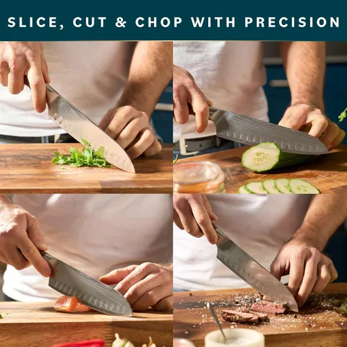 Vista 4 de Home Hero Colección de cuchillos japoneses Santoku VG10 con remache de acero de Damasco ultra afilado, 67 capas, mango ergonómico de palisandro