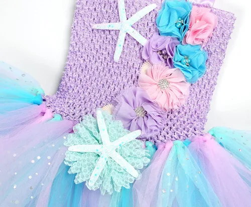 Vista 4 de Koatobbor Girls Mermaid Costume Mermaid Tutu Dress Color Led Light Up for Halloween Birthday Party 3-8Years