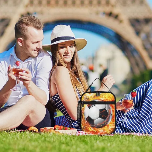 Vista 7 de Fiambrera de fútbol – Bolsa de almuerzo de fútbol reutilizable para mujeres, hombres y niños – Pequeña lonchera portátil plegable aislada