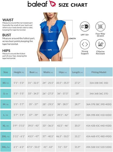 Vista 6 de BALEAF Women's Modest One Piece Swimsuits Short Sleeve Rash Guard Full Coverage Swimwear Push Up Bathing Suit