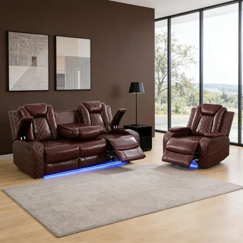 Vista 7 de Sofá reclinable individual eléctrico para muebles de sala de estar, silla reclinable de cuero con luces LED, puertos USB, almacenamiento oculto