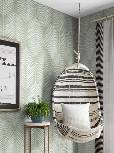Vista 5 de NextWall Palm Silhouette Coastal Papel Tapiz Despegar y Pegar (Verde Pastel)